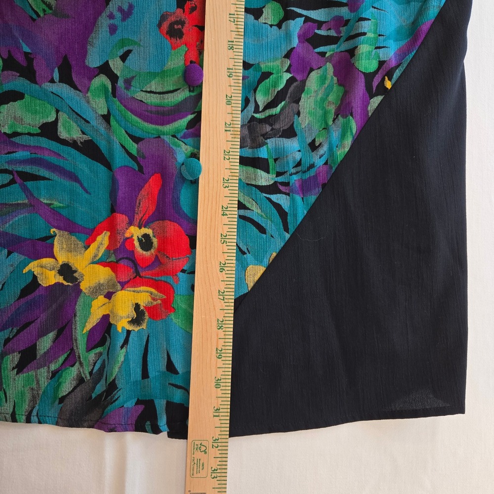 Vintage Floral Print Button Down Short Sleeve‎ Top Colorful Artsy Tropicalcore - Picture 4 of 8